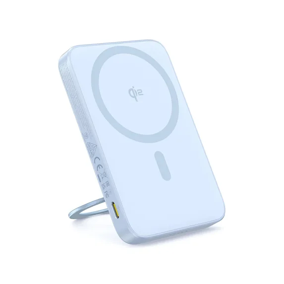 Baseus Qi2 MagSafe Power Bank, PicoGo 5000mAh Wireless Portable Charger with 360° Rotatable Ring Stand, Magnetic Power Bank for iPhone 16/15/14,Blue