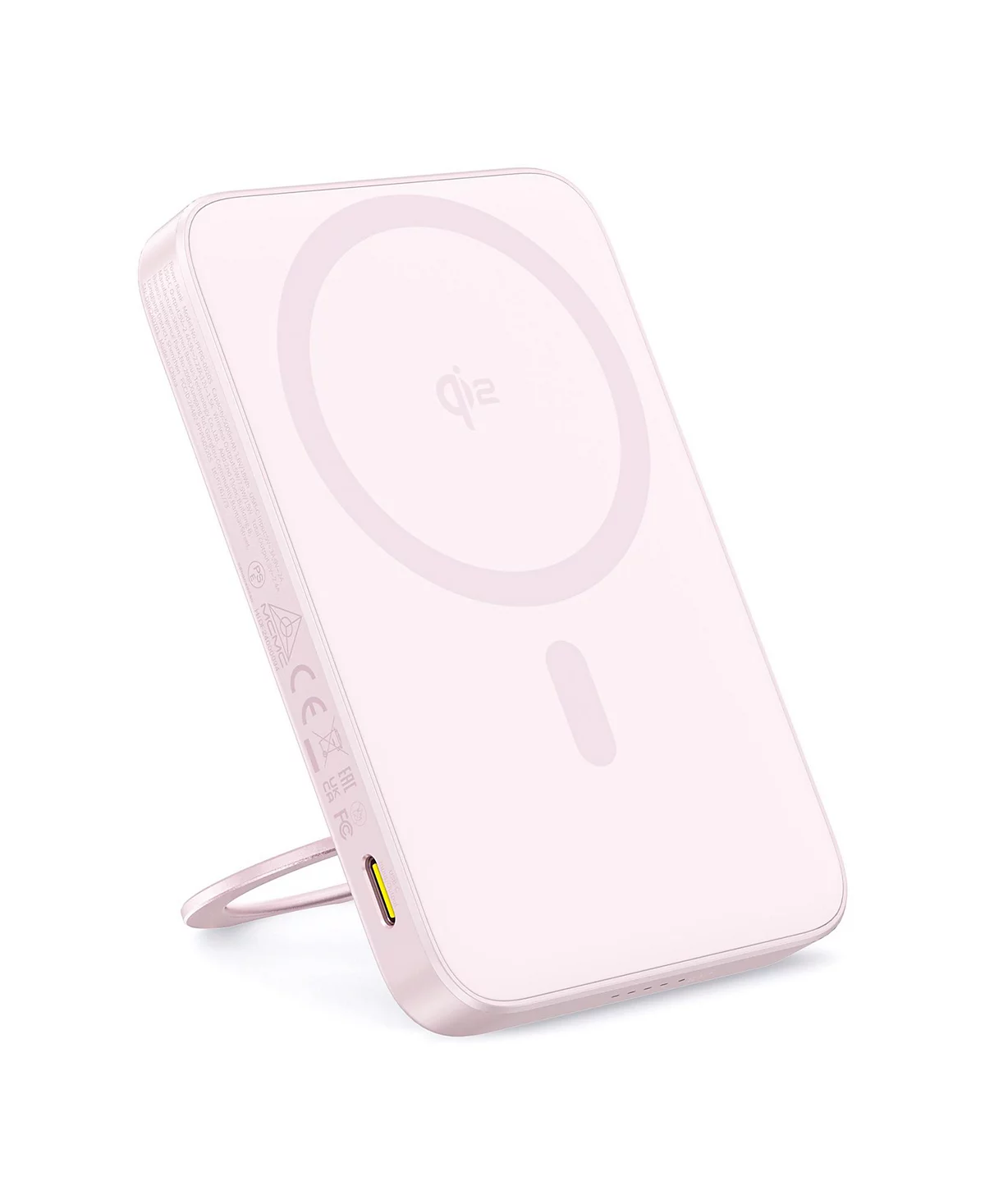 Baseus Qi2 MagSafe Power Bank, PicoGo 5000mAh Wireless Portable Charger with 360° Rotatable Ring Stand, Magnetic Power Bank for iPhone 16/15/14,Pink