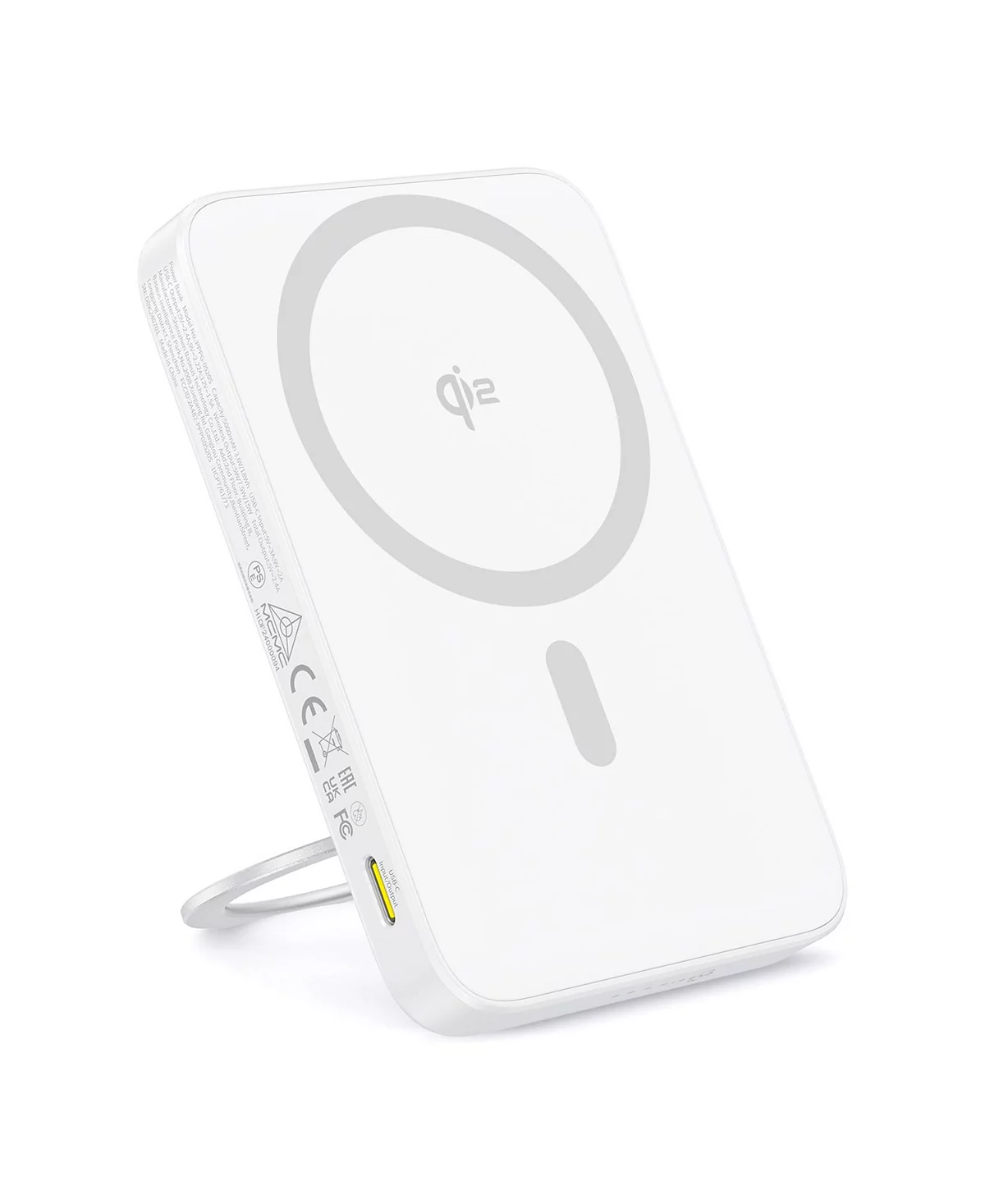 Baseus Qi2 MagSafe Power Bank, PicoGo 5000mAh Wireless Portable Charger with 360° Rotatable Ring Stand, Magnetic Power Bank for iPhone 16/15/14,White