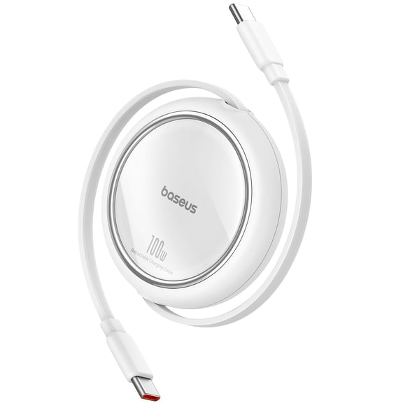 Baseus USB C Cable 100W Retractable Charging Cable USB C to USB C Cable Fast Charging Cable, White