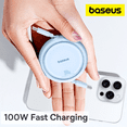 thumbnail image 1 of Baseus USB C Cable 100W Retractable USB C to USB C Fast Charging Cable, 4-Stage Length 3.3ft Type C Charger Cable, Blue, 1 of 10
