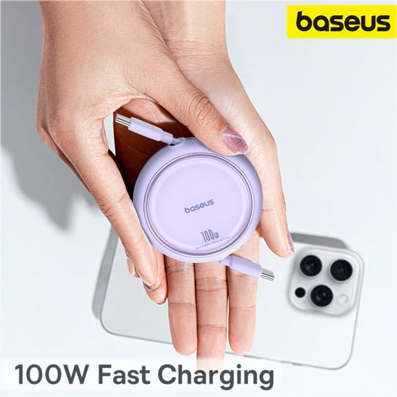 Baseus USB C Cable 100W Retractable Fast Charging 4-Stage Length 3.3ft Type C Charger, Purple