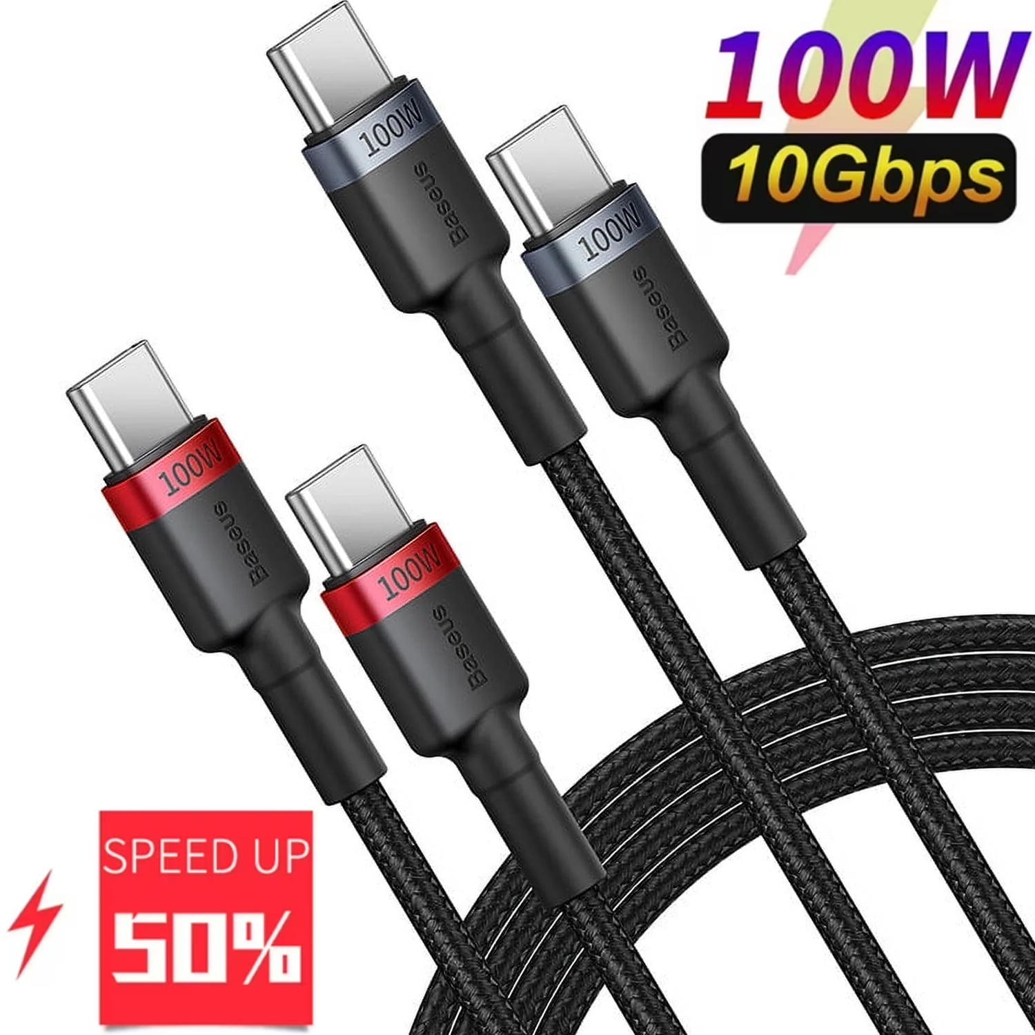 Baseus USB C Cable, 2 Pack 100W USB C to USB C Charger Cord 6.6ft Type C Fast Charging Cable Braided for iPhone 15, Samsung Galaxy