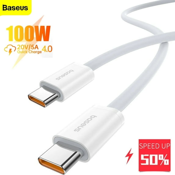Baseus 100W USB-C to Usb-c Cable, 3.3ft, Fast Charging Data Transfer, White