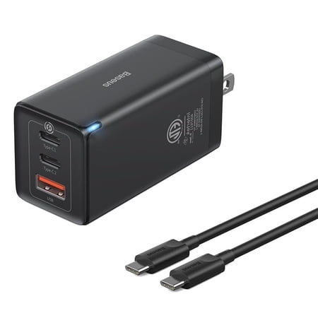 Baseus 65W Power Adapter, USB C Fast Charging Adaptor with USBC Plug, Black