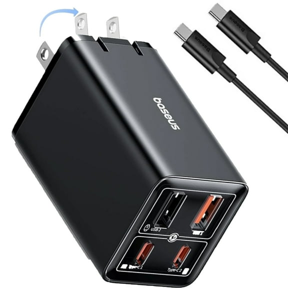Baseus USB Charger, 65W Wall Charger with USB C Cable, Fast Charging 4-Port, Black