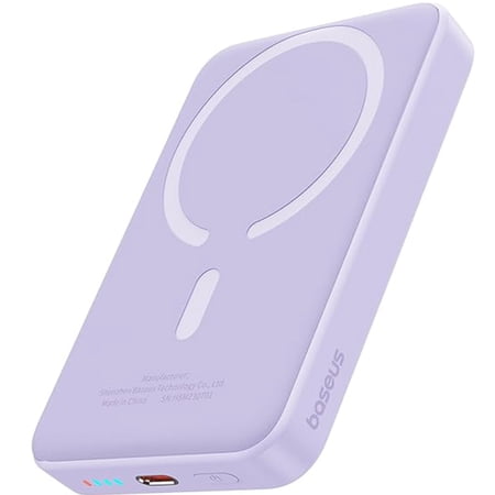Baseus Magnetic 5000mAh Power Bank, Wireless Portable Charger for iPhone 17/16/15/14, Fast Charging Battery Pack, Purple