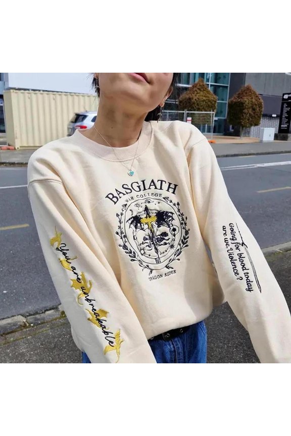 Basgiath Fourth Wing Dragon Embroidered Sweatshirt, Book Lover Gift, Custom Embroidered Sweatshirt