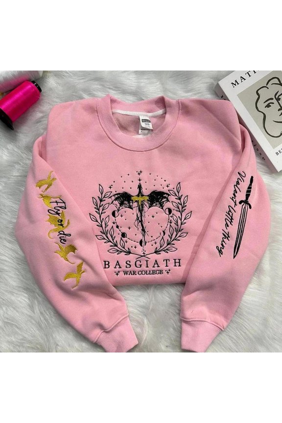 Basgiath Sleeve Embroidered Sweatshirt, Fourth Wing Dragon Rider Gift, Custom Embroidered Sweatshirt