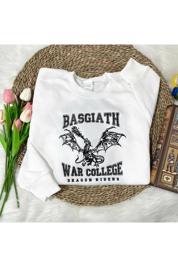 Basgiath WAR COLLEGE Fourth Wing Double-Sided Embroidered Sweater, Basgiath War College Sweatshirt, Fourth Wing, Unisex Sweatshirt-LINHKHA