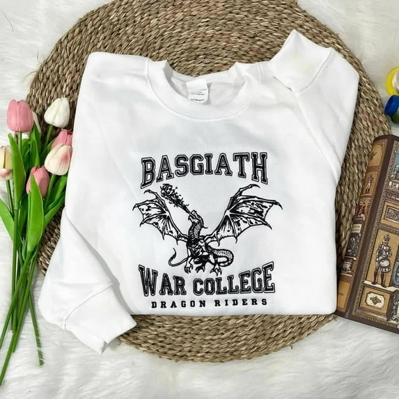 Basgiath WAR COLLEGE Fourth Wing Double-Sided Embroidered Sweater, Basgiath War College Sweatshirt, Fourth Wing, Unisex Sweatshirt-LINHKHA
