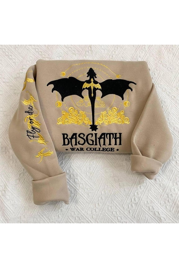 Basgiath WAR COLLEGE Fourth Wing Embroidered Sweatshirt, Basgiath Embroidered Hoodie, Bookish, Unisex Sweatshirt-LINHKHA
