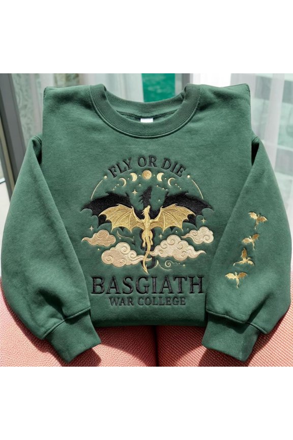 Basgiath War Collage Embroidered Book Dragon Sweater, Fantasy Book, Sweatshirt