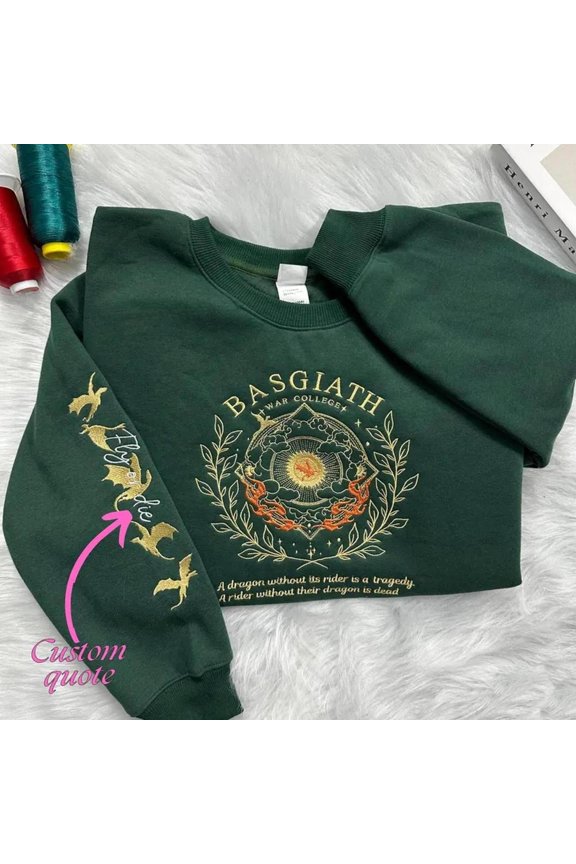 Basgiath War College Embroidered Sweatshirt, Fourth Wing Fan Gift, Custom Embroidered Sweatshirt