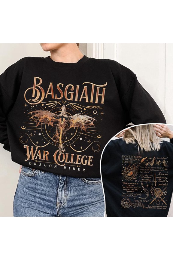 Basgiath War College Sweatshirt, Fourth Wing 2 Sided Shirt, Xaden Riorson Fan, Dragon Rider Merch, Onyx Storm Book, The Empyrean Book Series