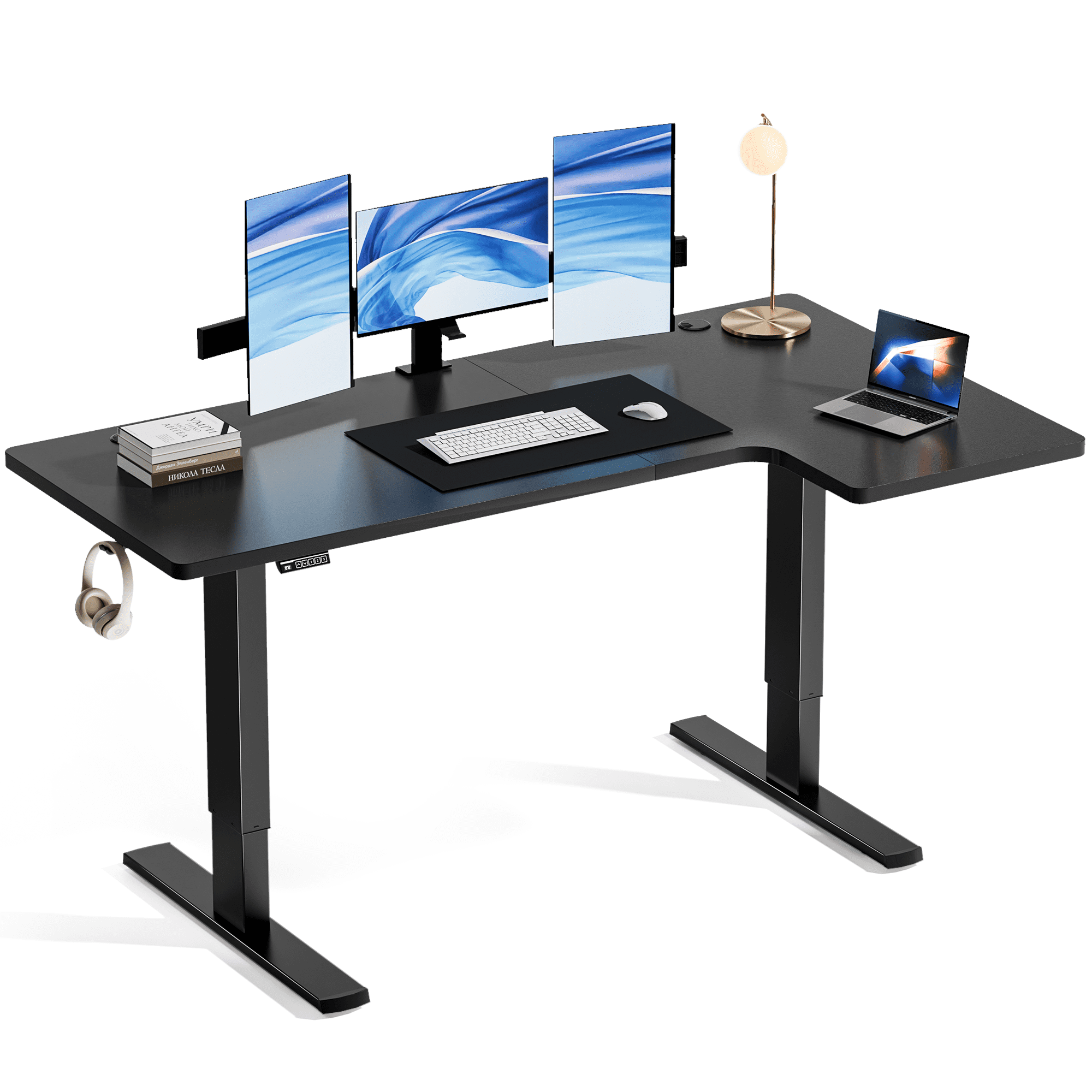 Bashaw 71 Inch Electric L Shaped Standing Desk, Height Adjustable Standing Corner Desk with 3 Memory Presets, Ergonomic Workstation Office Desk for Home/Office