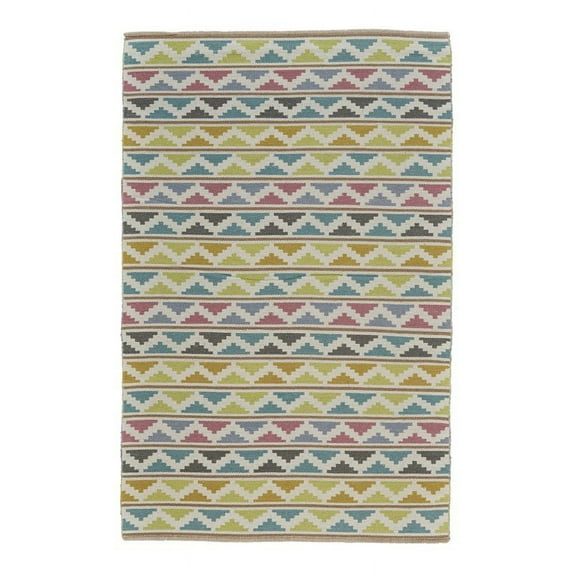 Bashia Modern Chevron, Green/Blue/Yellow, 5' x 8' Area Rug
