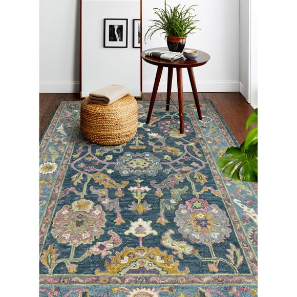 Bashian 102x138" Hand-Tufted Transitional Wool Area Rug in Teal