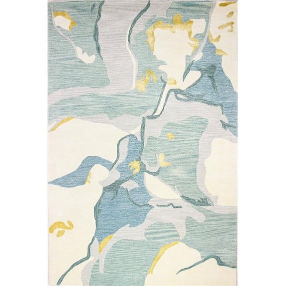 Bashian 3 ft. 9 in. x 5 ft. 9 in. Greenwich Contemporary Wool & Viscose Hand Tufted Area Rug, Ivory & Aqua