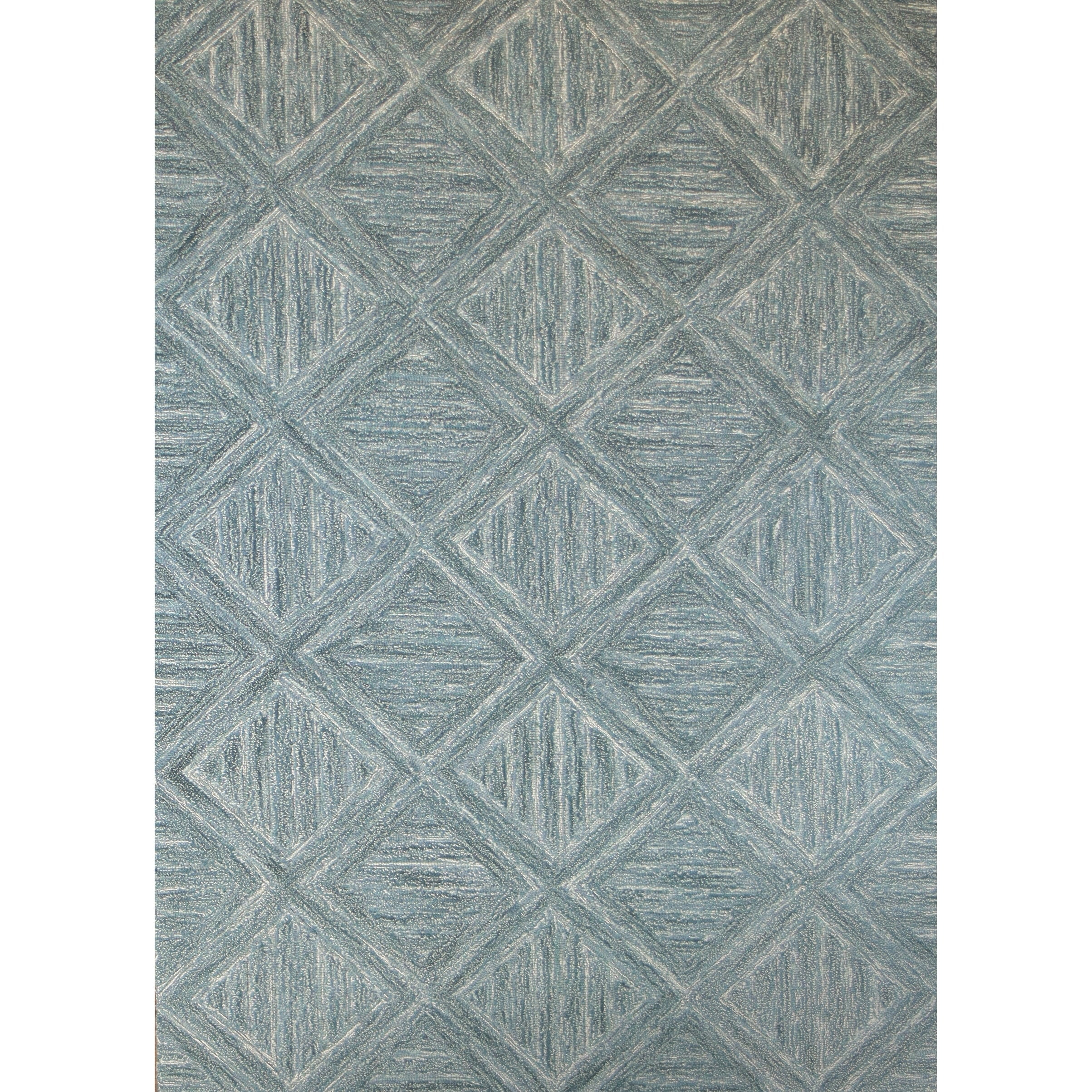 Blue Geometric Tufted Wool 5' x 7' Area Rug
