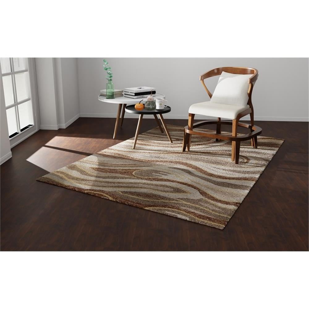 Beige and Brown Wool Hand-Tufted Rectangular Area Rug