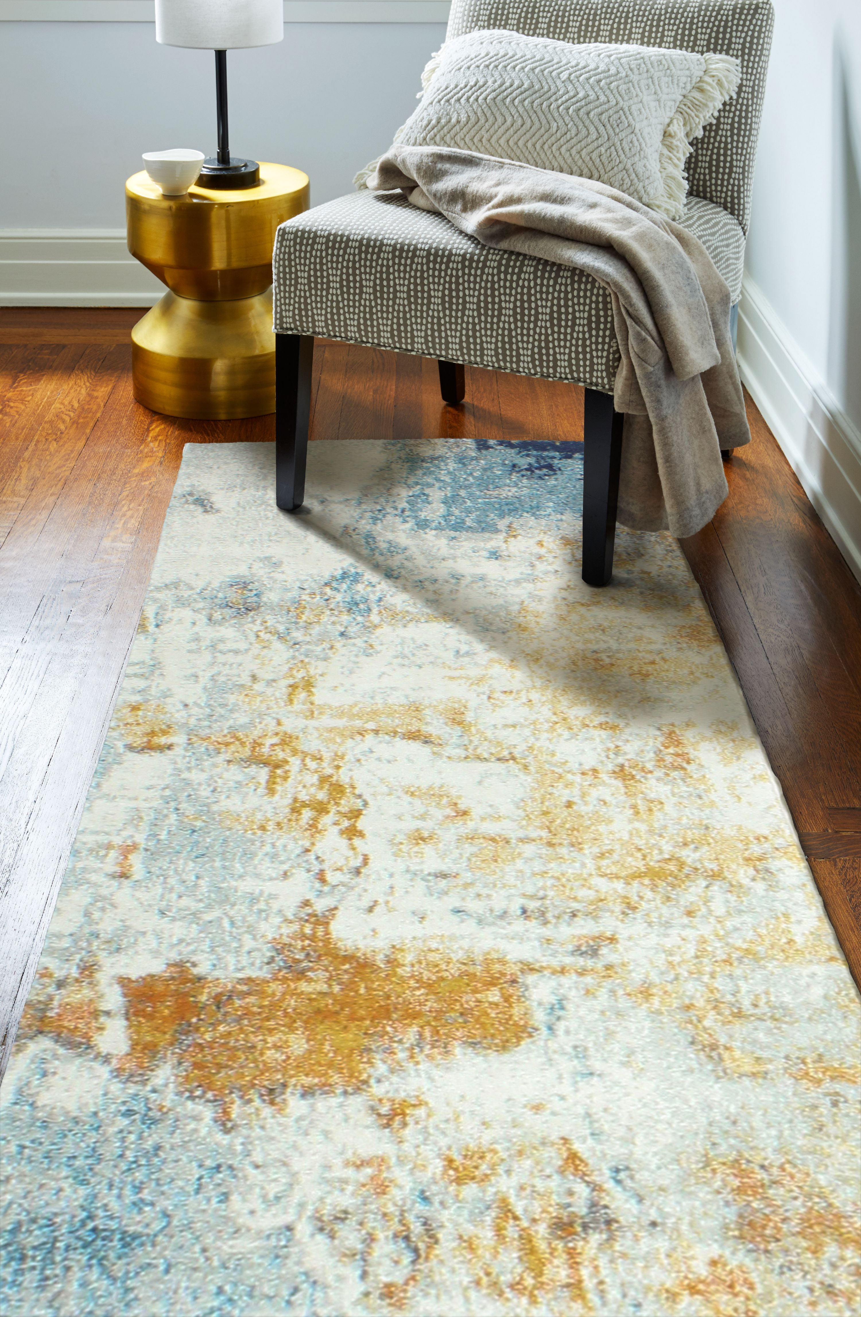 Ivory Abstract Elegance 31" Synthetic Easy-Care Area Rug