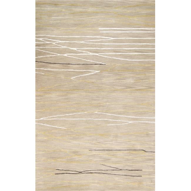 Beige and White Geometric Wool and Viscose Handmade Rug 4' x 6'