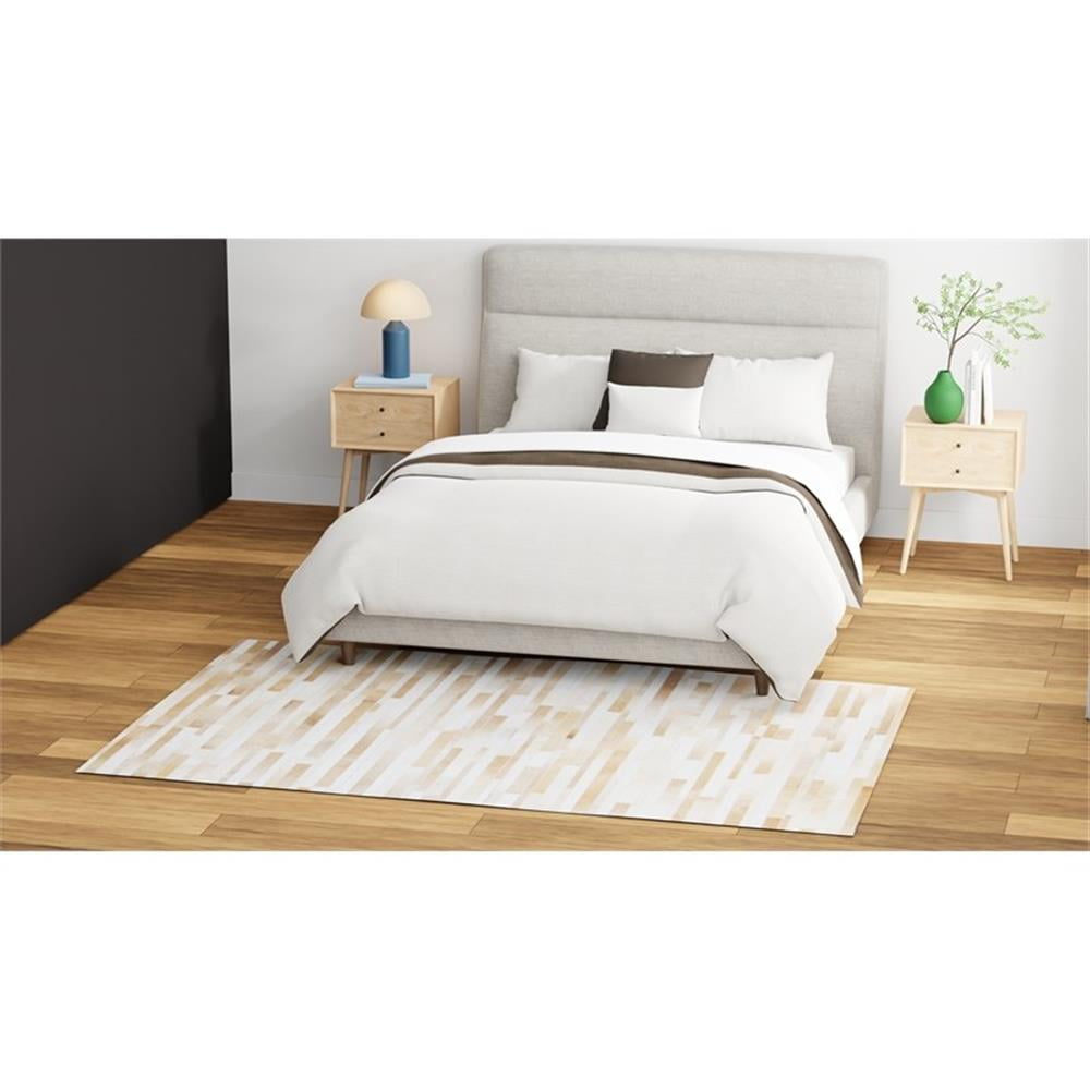 Handmade Geometric Cowhide and Wool Rectangular Rug
