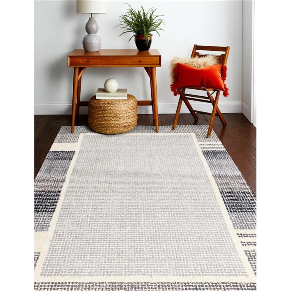 Gray and Off-White Tufted Wool and Viscose 9' x 12' Area Rug