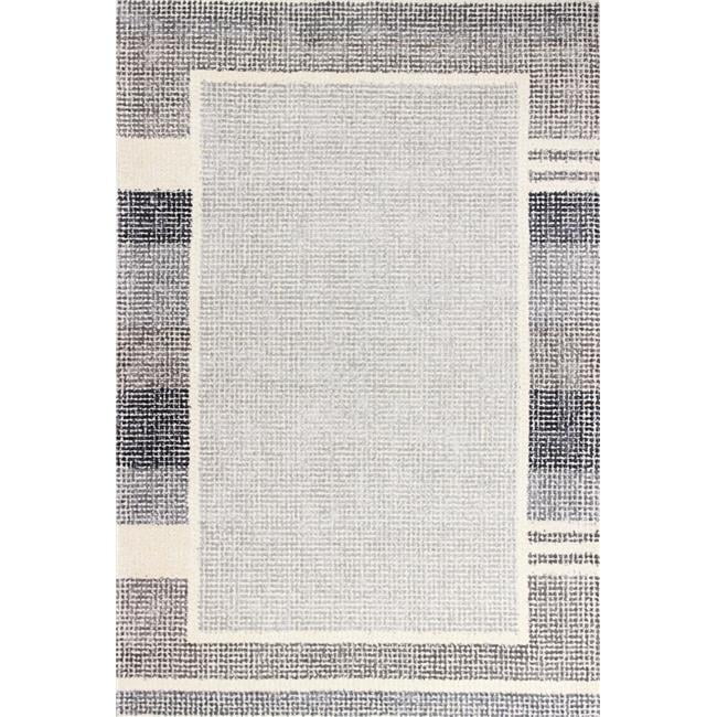 Gray and Off-White Tufted Wool and Viscose 9' x 12' Area Rug