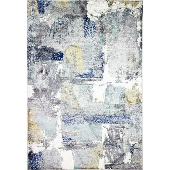Bashian B127-IVBL-4X6-BH127 3 ft. 6 in. x 5 ft. 6 in. Barcelona Collection Transitional Polypropylene Power Loom Area Rug, Ivy & Blue