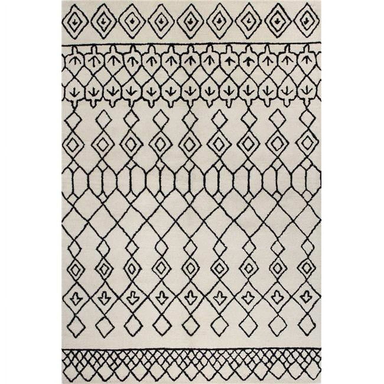 Handmade Ivory & Black Geometric Wool Area Rug 4' x 6'