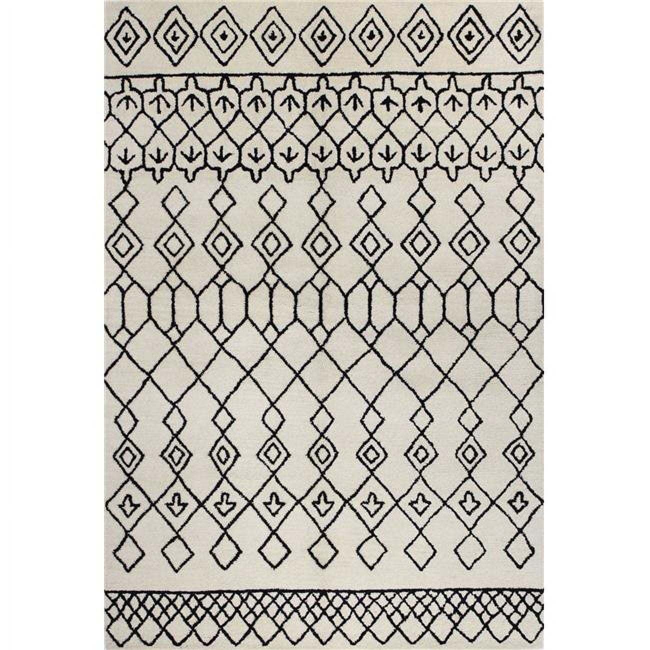 Handmade Ivory & Black Geometric Wool Area Rug 4' x 6'