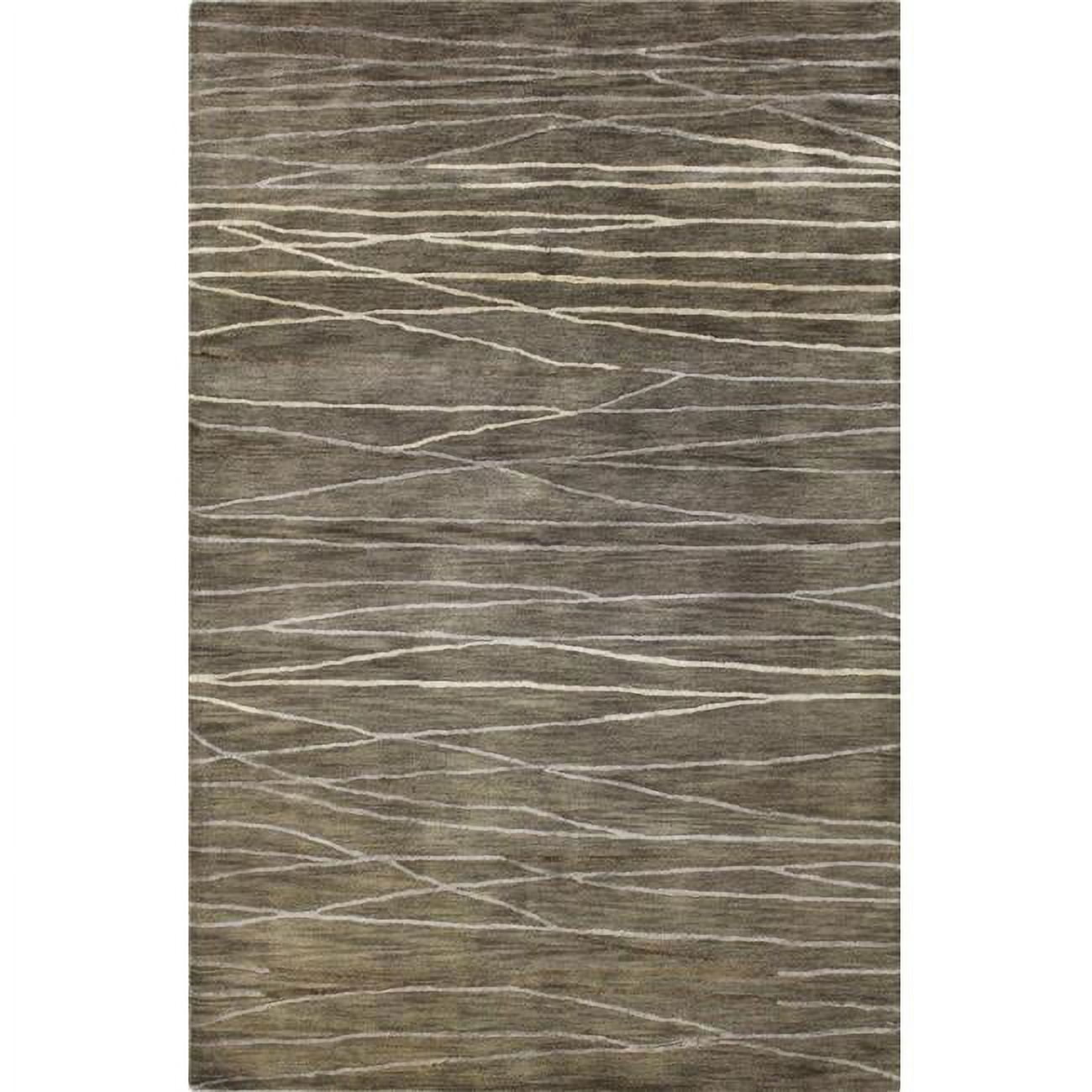 Handmade Taupe Wool and Viscose Abstract Rectangular Rug, 5'6" x 8'6"