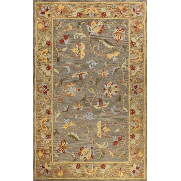 Bashian  Bashian Venezia Collection Floral Transitional 100 Percent Wool Hand Tufted Area Rug - Grey - 5 ft. x 7 ft. 6 in.