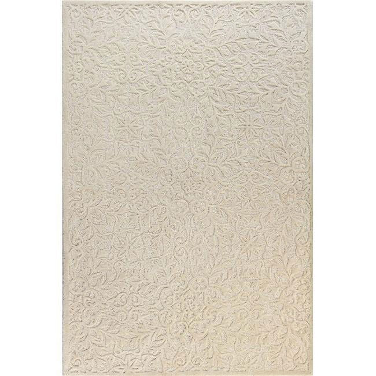 Ivory Floral Motif Tufted Wool Runner Rug