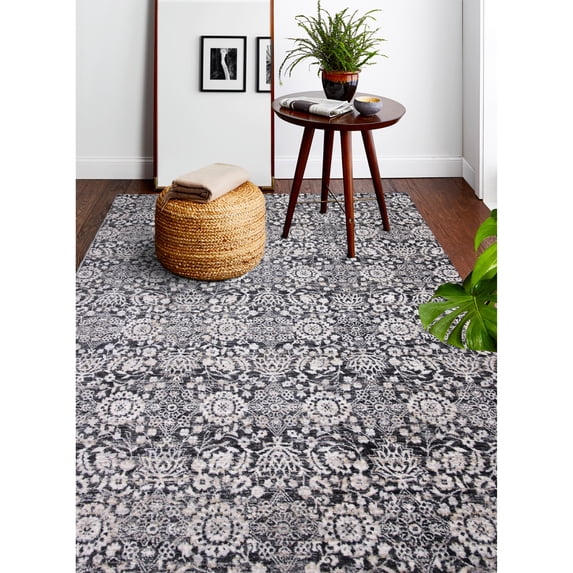 Bashian B128-CHAR-2.6X4.6-BR103 2 ft. 6 in. x 4 ft. 6 in. Bradford Collection Transitional Polyester Power Loom Area Rug, Charcoal