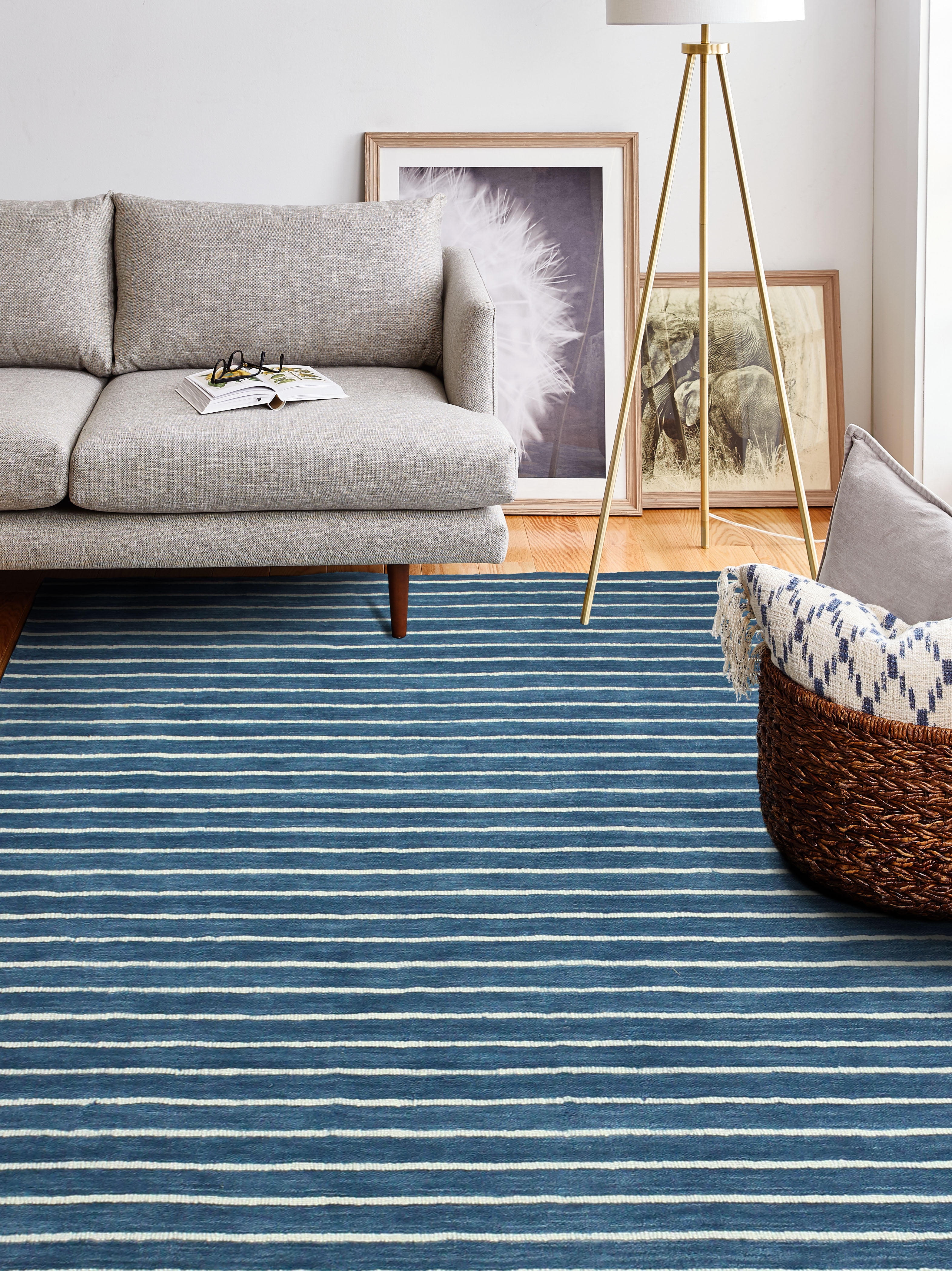 Azure Stripe Handmade Wool Rectangular Area Rug 3'6" x 5'6"