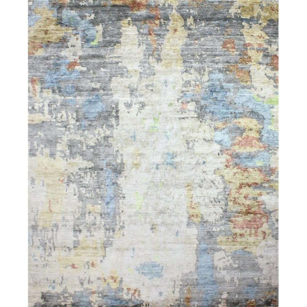 Hand-knotted Multicolor Abstract Viscose Rectangular Rug 6' x 9'