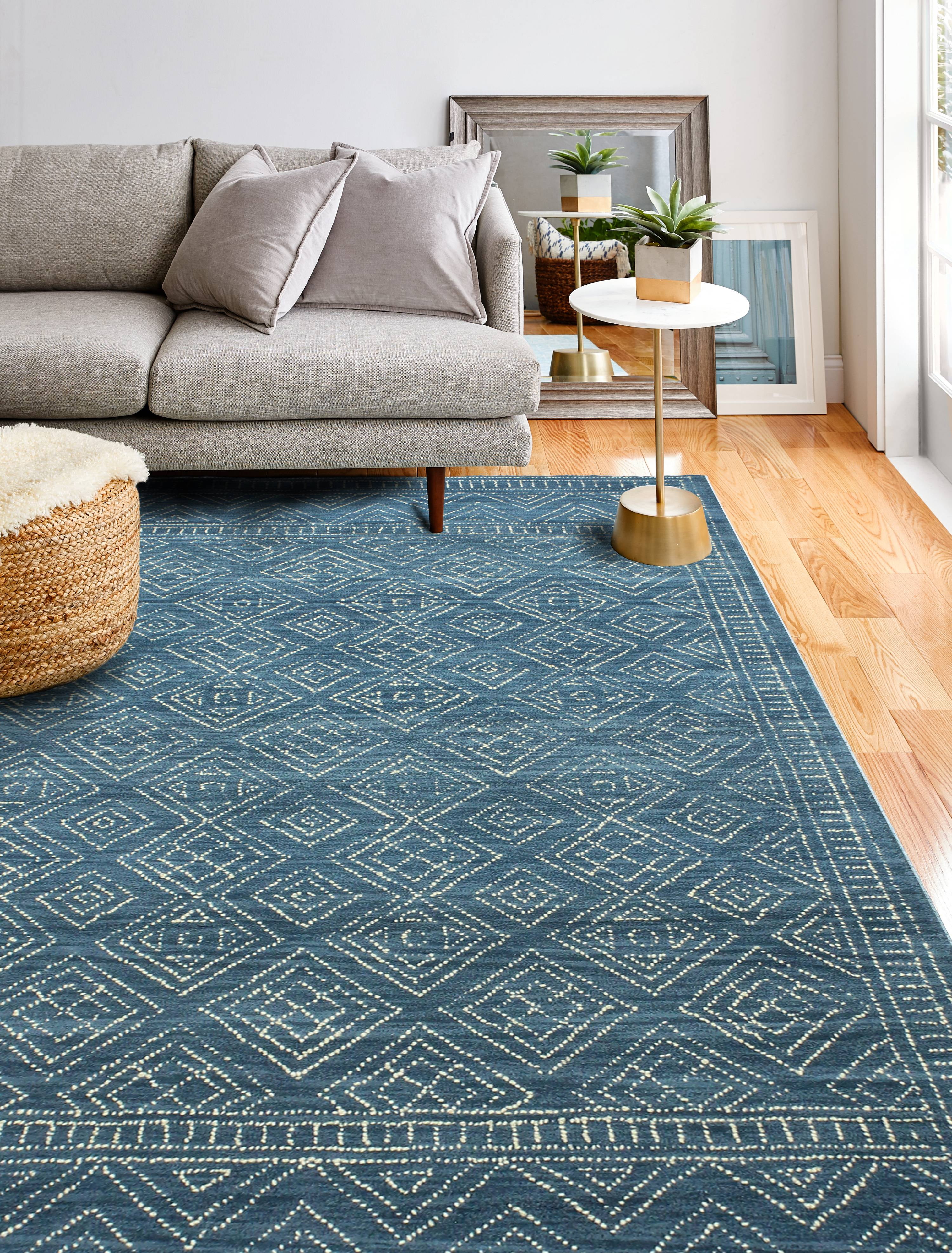 Handmade Blue Wool Geometric Tufted Rectangular Area Rug 5' x 7'