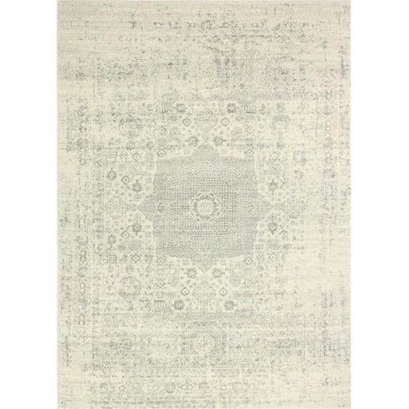 Bashian Everek Collection Abstract Transitional Polypropylene Machine Made Area Rug - Ivory & Silver - 7 ft. 6 in. x 9 ft. 6 in.
