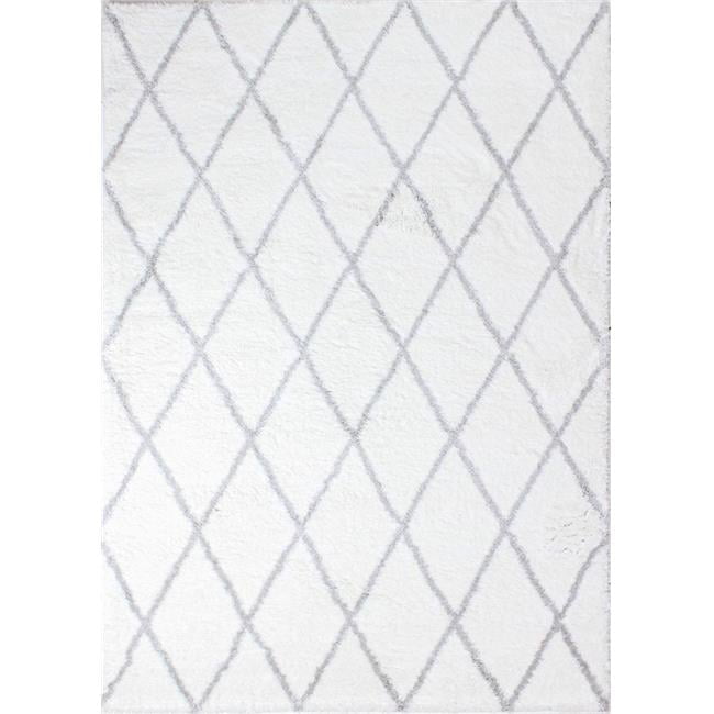 Gray and White Geometric Shag Area Rug 7'6" x 9'6"