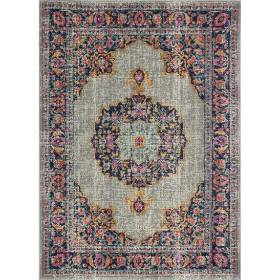 Bashian H114-GY-5X7.6-Z040A Bashian Heritage Collection Oriental Transitional Polypropylene & Cotton Machine Made Area Rug, Grey - 5 ft. 3 in. x 7 ft. 6 in.