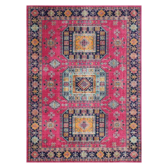Bashian Rugs  Fausto Multicolor Oriental Medallion Area Rug Fuchsia 3'8" x 5'6" /Surplus Floral & Botanical 0.51 - 0.75 inch 4' x 6' Indoor Bohemian &