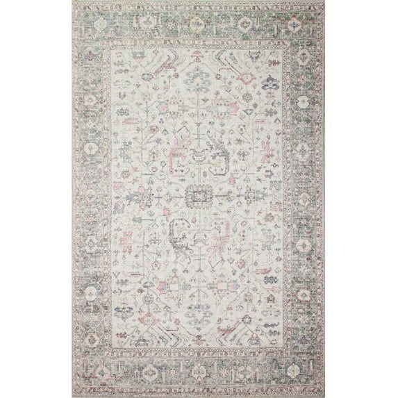 Bashian I166-IVGN-4X6-NH201 3.4 ft. x 5 ft. 6 in. Impressions Geometric Transitional Polyester & Cotton Machine Made Rectangle Area Rug, Ivory & Green