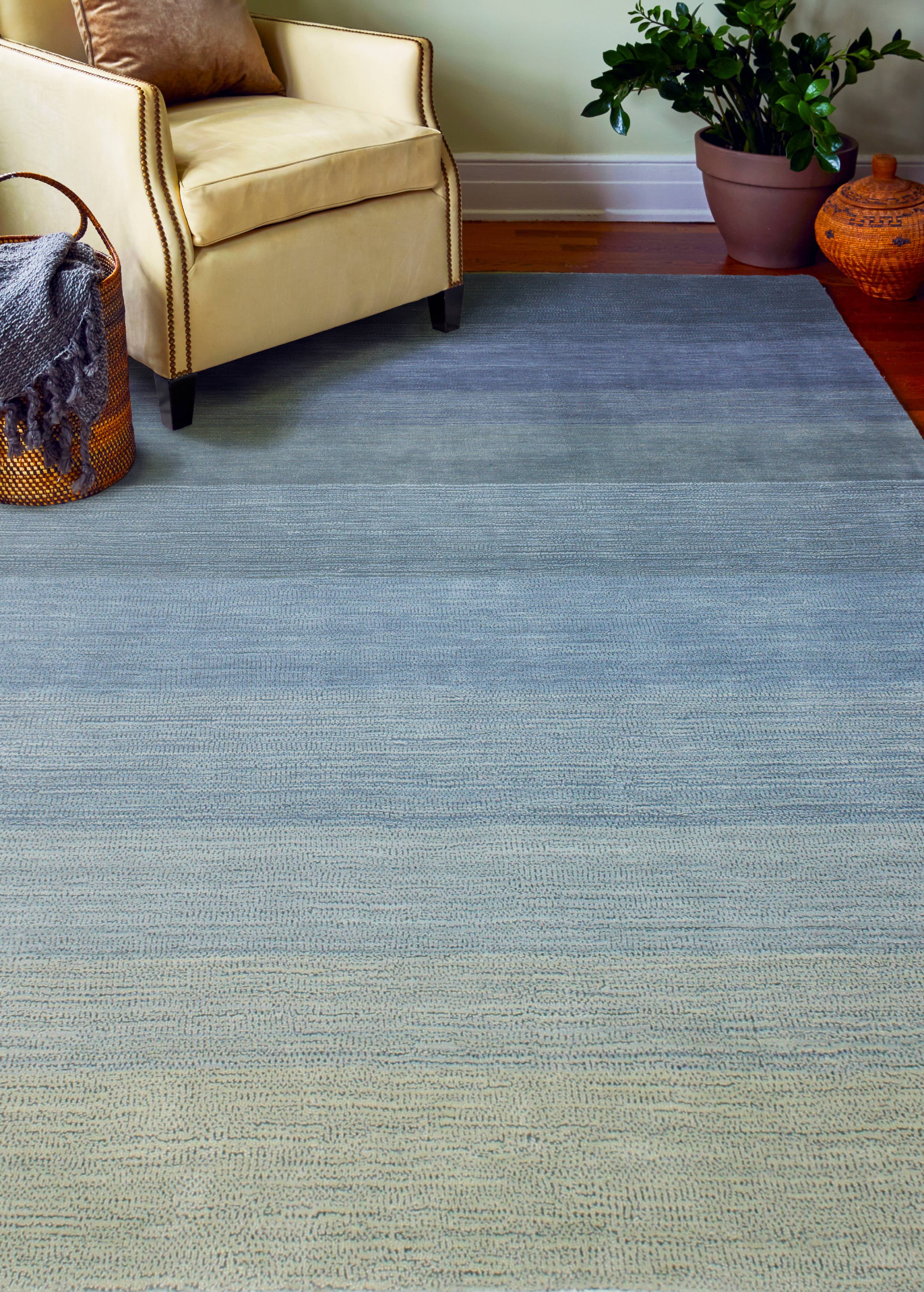 Handmade Blue Wool Tufted Stripe Rectangular Area Rug 8' x 10'