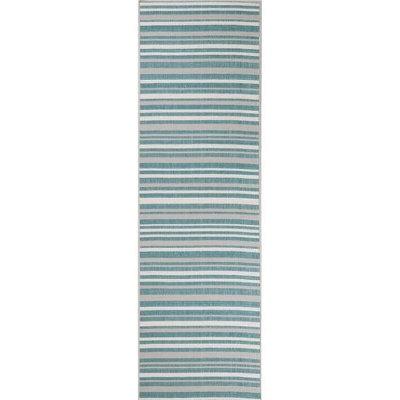 Bashian Lanai Zayan 2'6" X 8' Area Runner Rug in Aqua