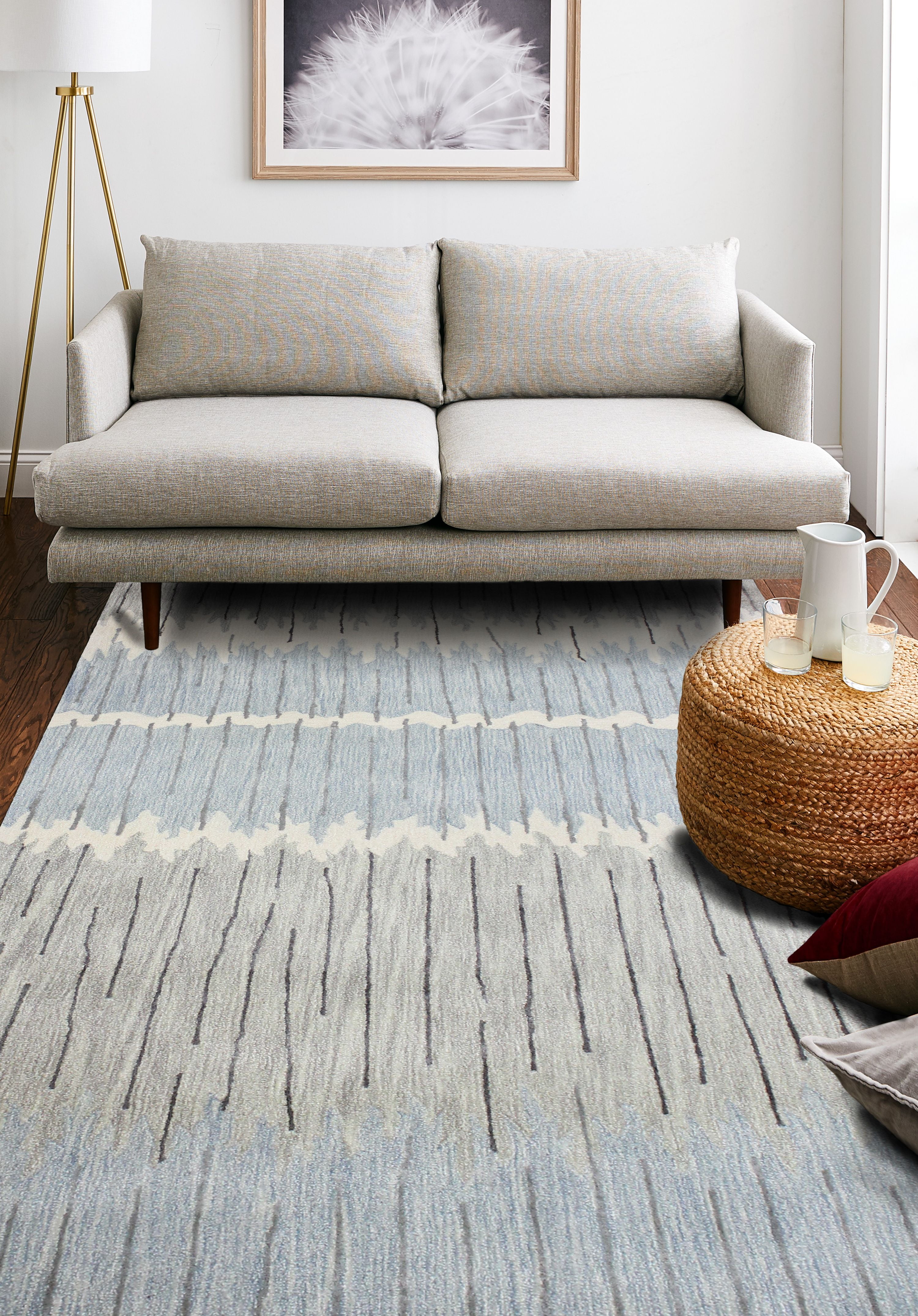 Handmade Blue Wool and Viscose Tufted Runner Rug