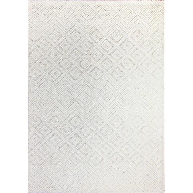 Handmade Tufted Wool Rug in White 5' x 7'