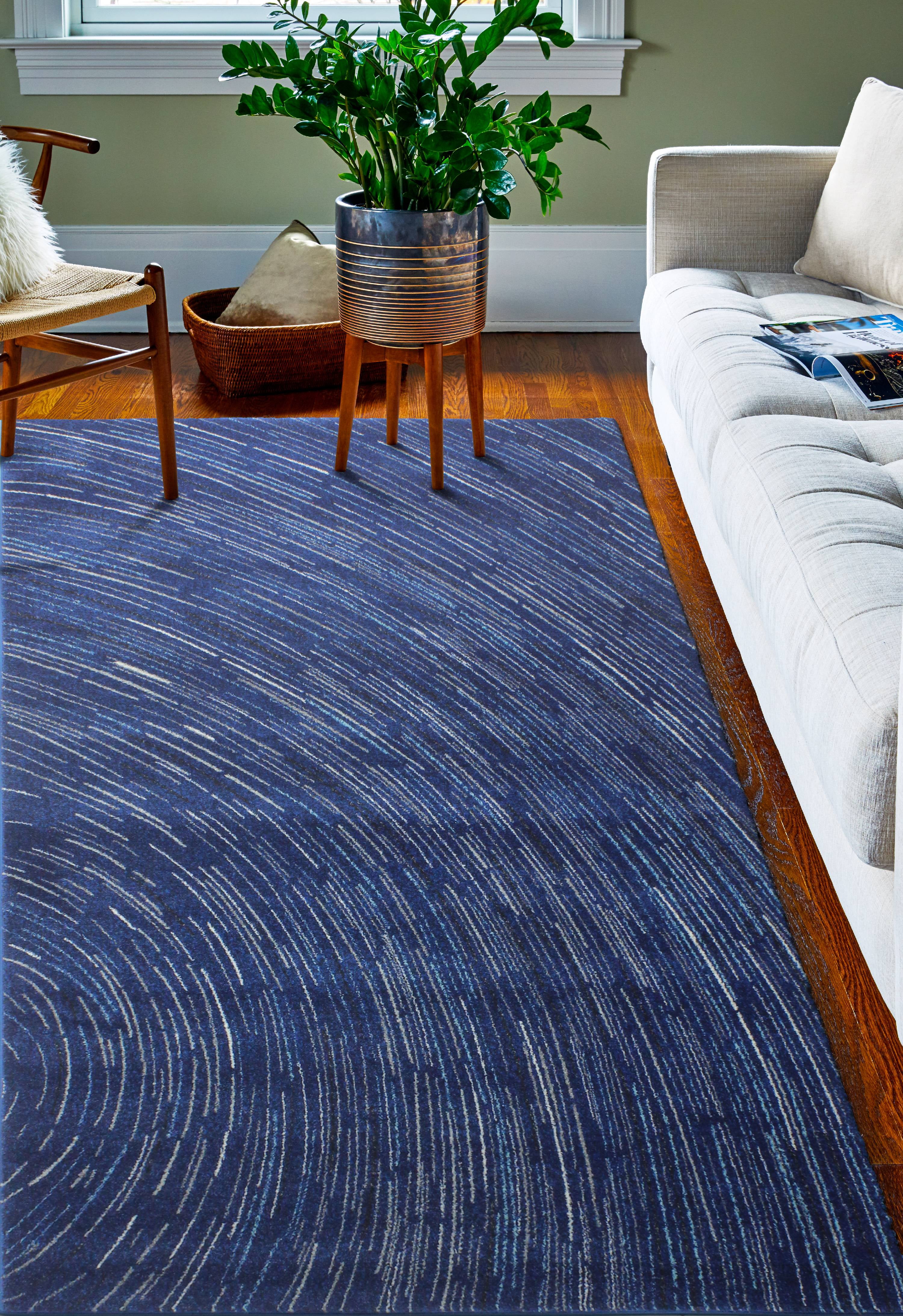 Blue Abstract Synthetic Rectangular Area Rug 3'6" x 5'6"